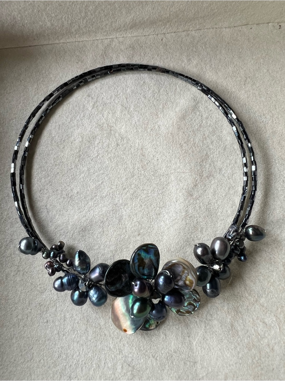 Black Iridescent Pearl Choker Necklace